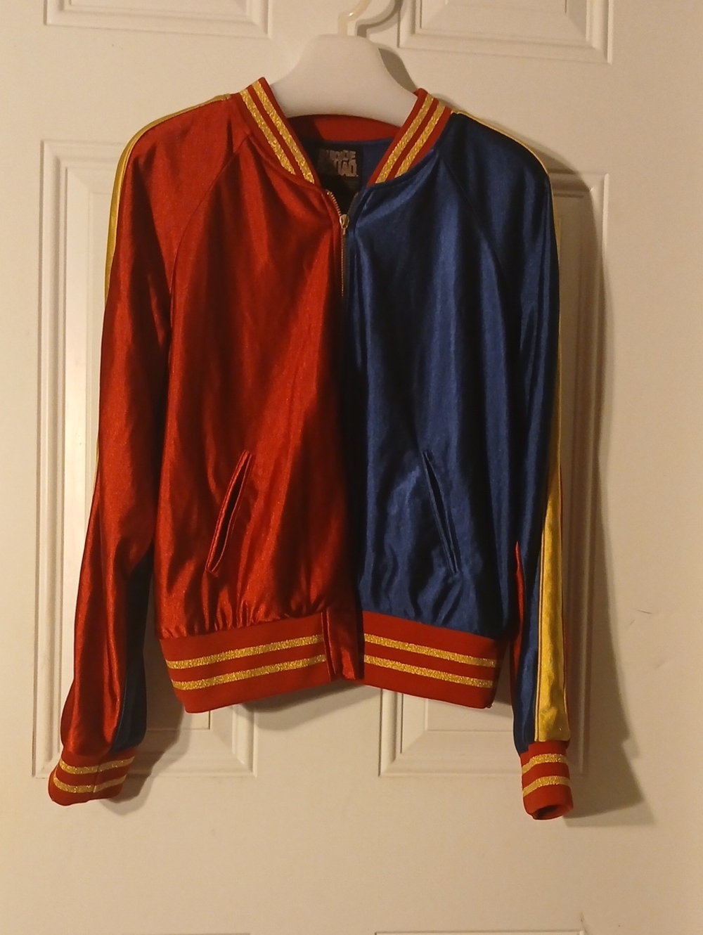 Suicide Squad Colorblock Red & Blue Satin Women's Bomber Jacket